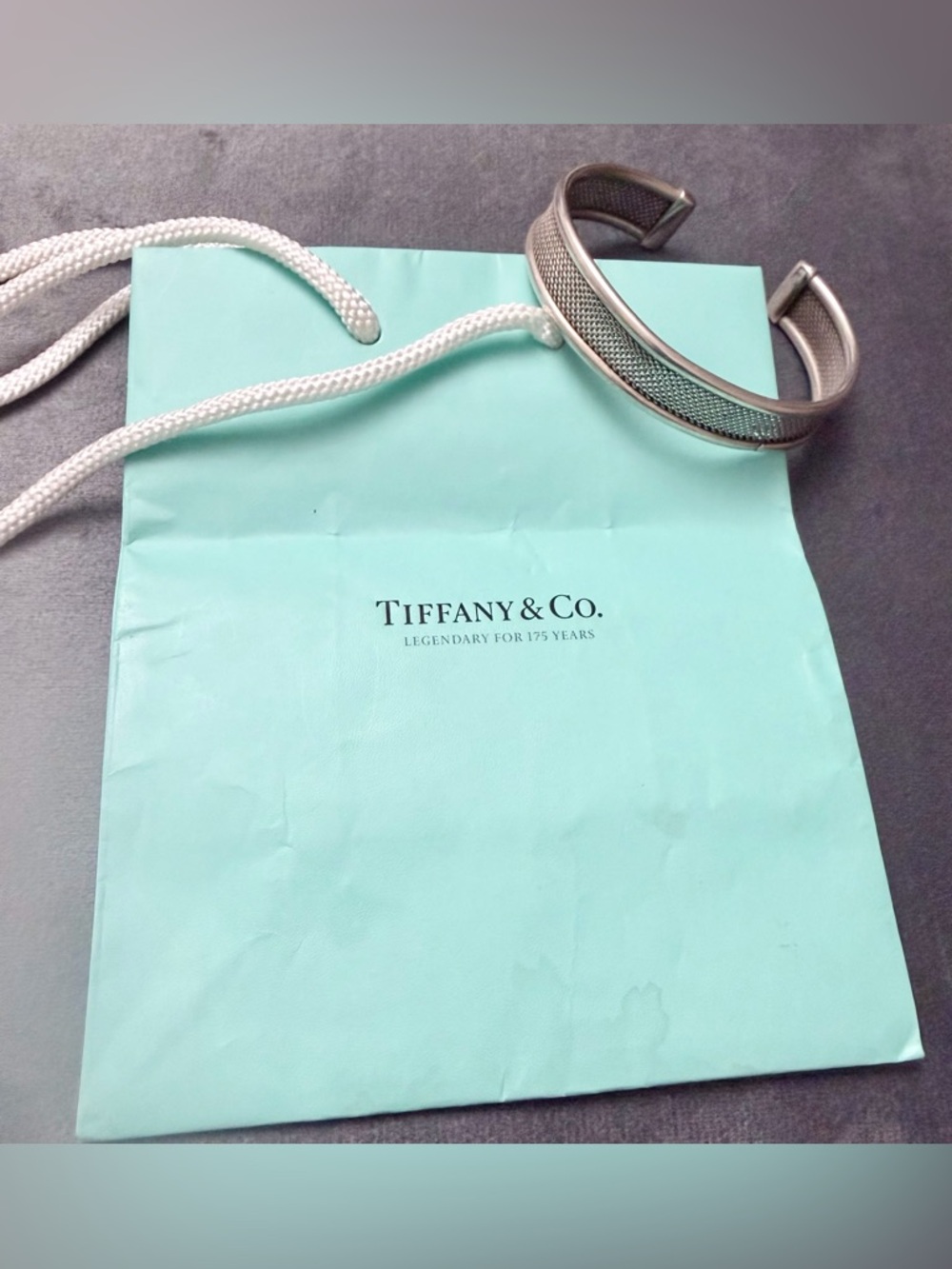 Tiffany & Co 925 Sterling Silver Cuff Bracelet Mesh Chain Auth AS IS REPAIR - Picture 7 of 12